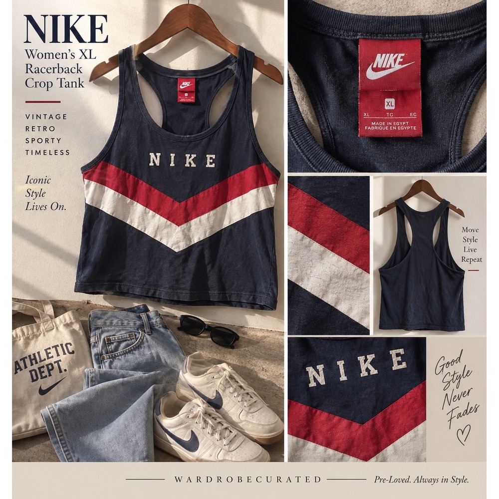 Nike Womens XL Navy Red White Chevron Racerback Crop Tank Top Retro